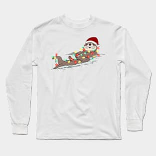 otter christmas lights santa hat Long Sleeve T-Shirt